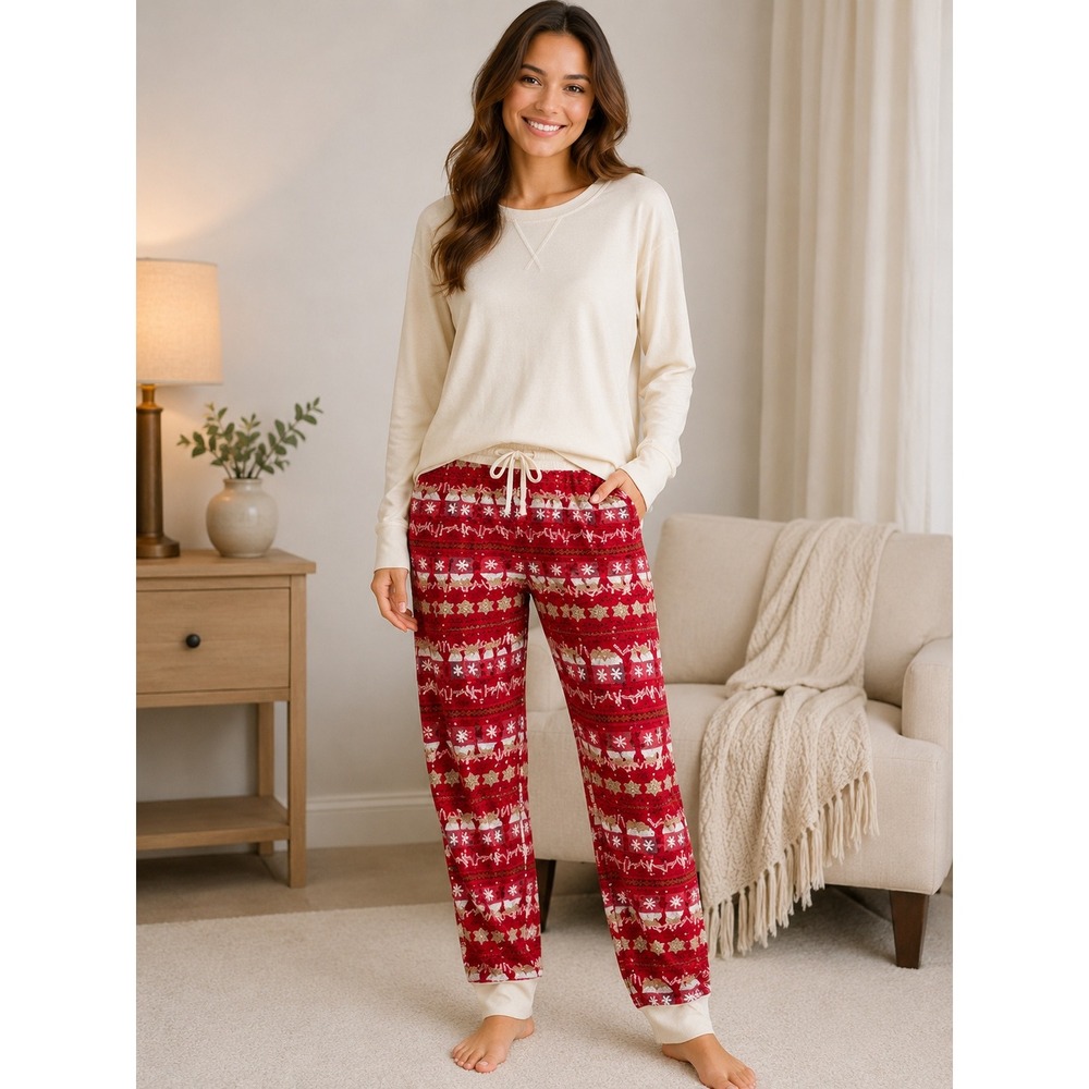 Burt's‎ Bees Baby Women XXL Organic Cotton Holiday Pajama Set Red Gingerbread